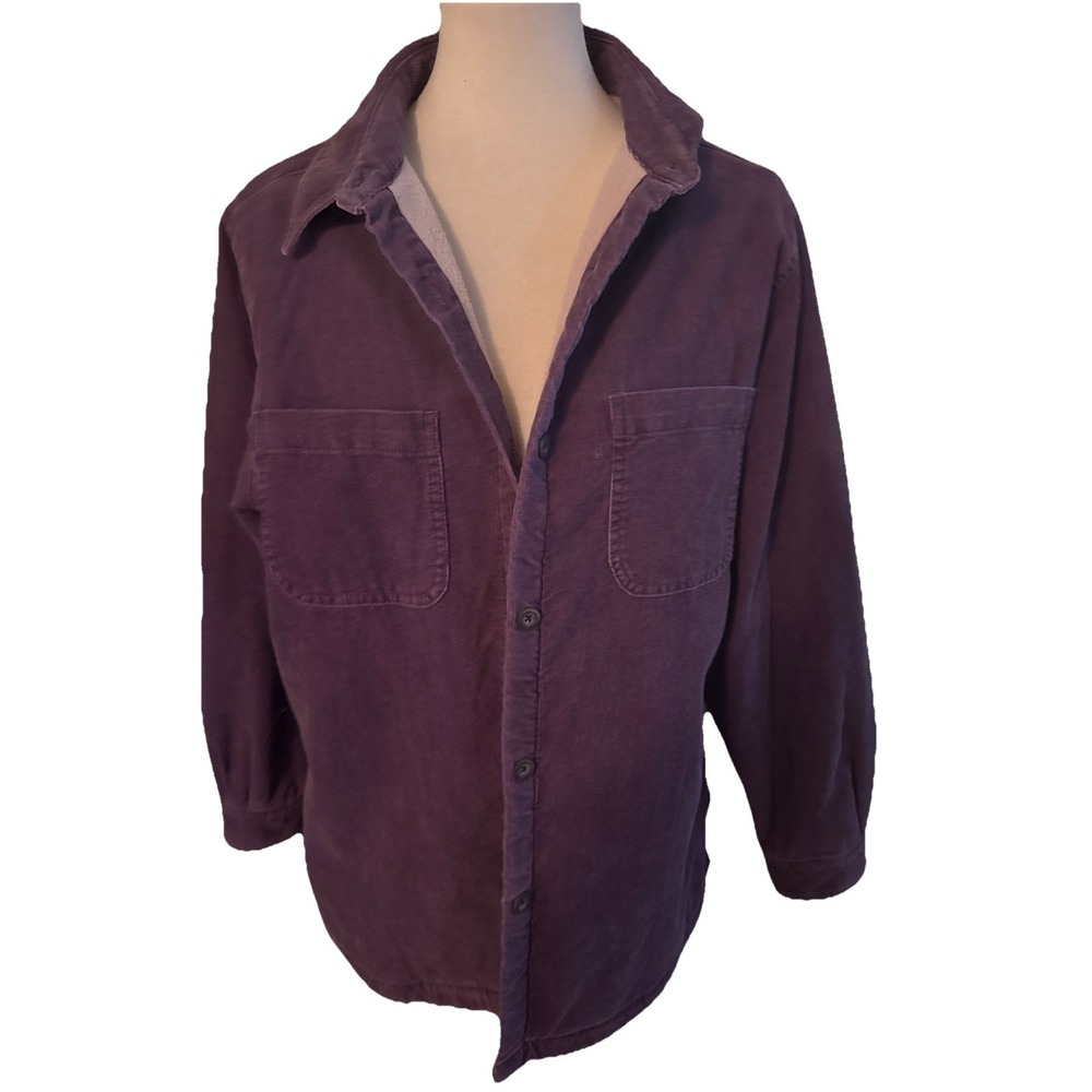 Women's L Woolrich Fleece Sherpa Lined Purple Corduroy Button Up Shacket